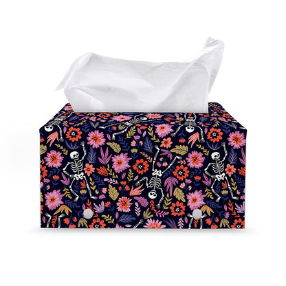 Day Of The Dead Skeleton Pattern Print Leather Tissue Box Cover