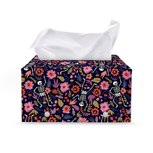 Day Of The Dead Skeleton Pattern Print Leather Tissue Box Cover
