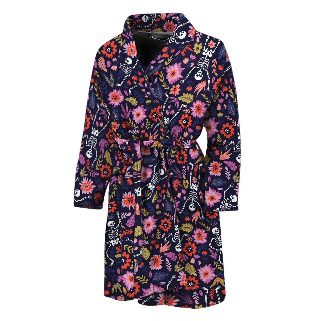 Day Of The Dead Skeleton Pattern Print Men's Bathrobe
