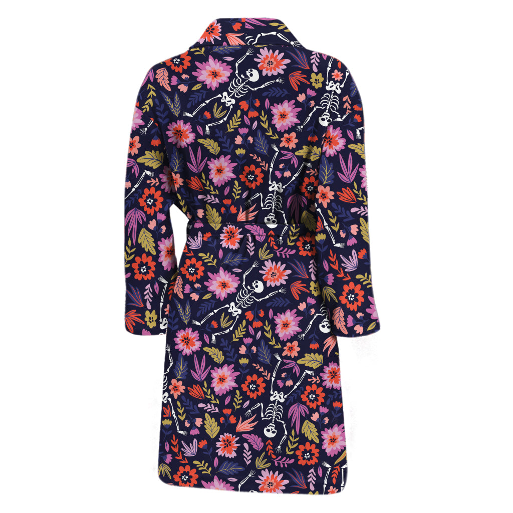 Day Of The Dead Skeleton Pattern Print Men's Bathrobe