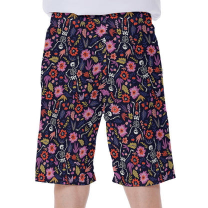 Day Of The Dead Skeleton Pattern Print Men's Beach Shorts