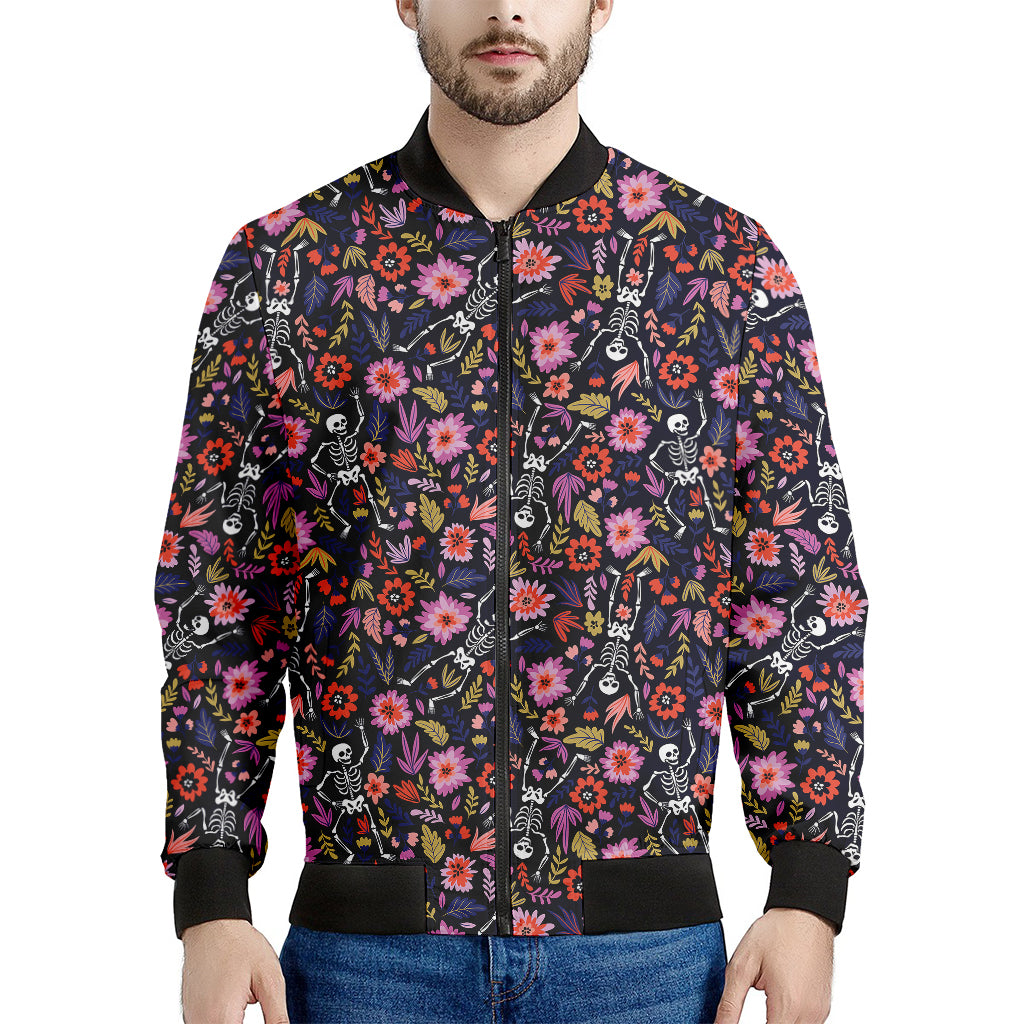 Day Of The Dead Skeleton Pattern Print Men's Bomber Jacket