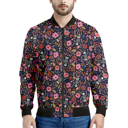 Day Of The Dead Skeleton Pattern Print Men's Bomber Jacket