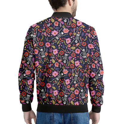 Day Of The Dead Skeleton Pattern Print Men's Bomber Jacket