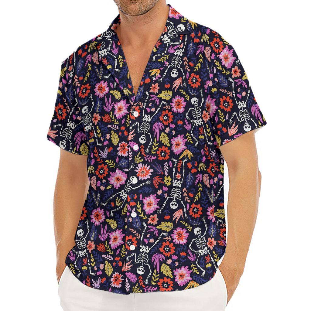 Day Of The Dead Skeleton Pattern Print Men's Deep V-Neck Shirt