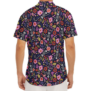 Day Of The Dead Skeleton Pattern Print Men's Deep V-Neck Shirt