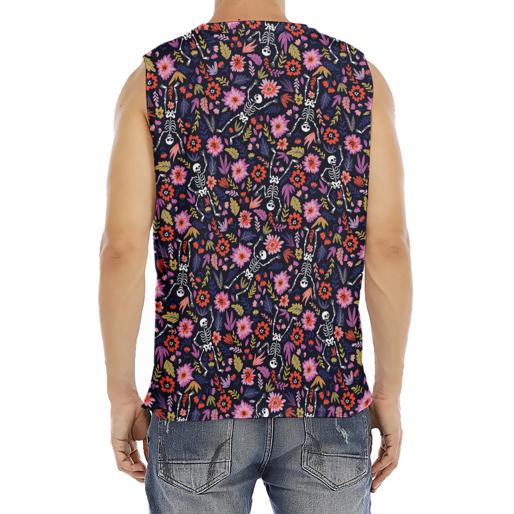 Day Of The Dead Skeleton Pattern Print Men's Fitness Tank Top