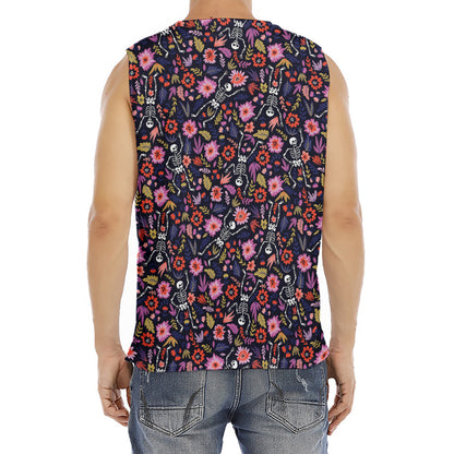 Day Of The Dead Skeleton Pattern Print Men's Fitness Tank Top