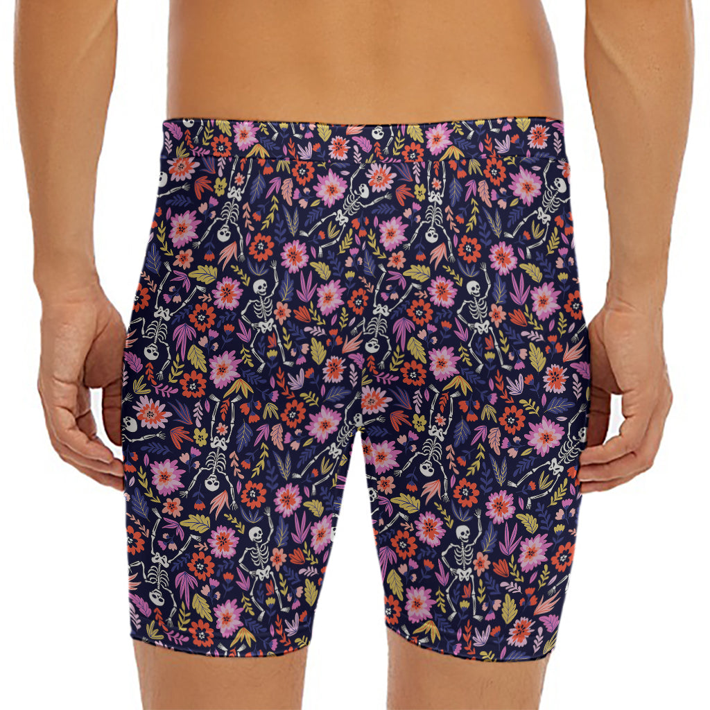 Day Of The Dead Skeleton Pattern Print Men's Long Boxer Briefs