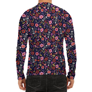 Day Of The Dead Skeleton Pattern Print Men's Long Sleeve Rash Guard