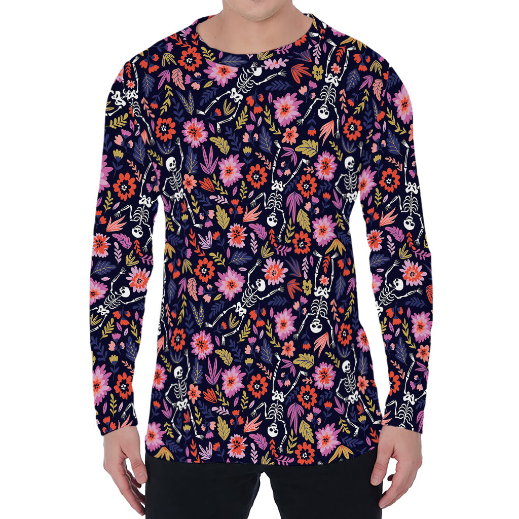 Day Of The Dead Skeleton Pattern Print Men's Long Sleeve T-Shirt