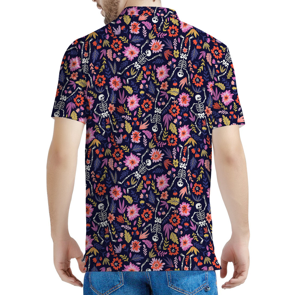 Day Of The Dead Skeleton Pattern Print Men's Polo Shirt