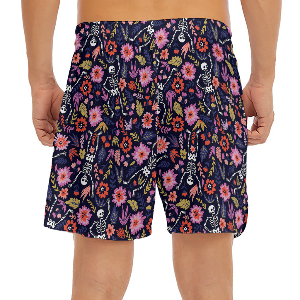 Day Of The Dead Skeleton Pattern Print Men's Split Running Shorts