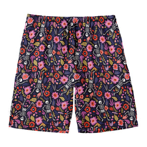 Day Of The Dead Skeleton Pattern Print Men's Swim Trunks