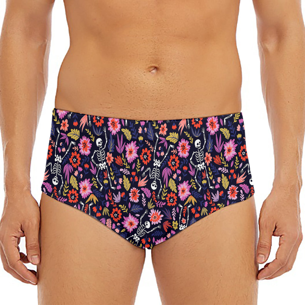 Day Of The Dead Skeleton Pattern Print Men's Triangle Swim Briefs