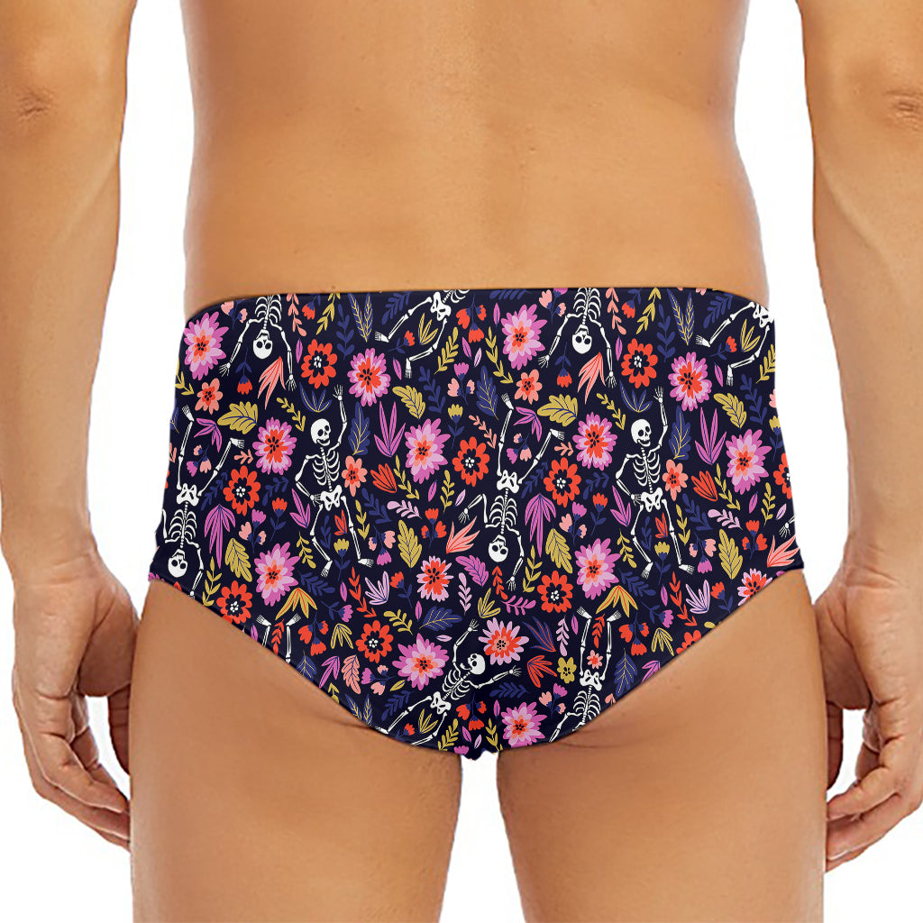Day Of The Dead Skeleton Pattern Print Men's Triangle Swim Briefs