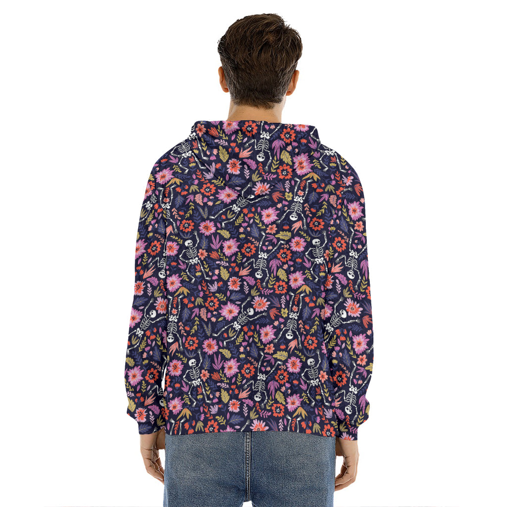 Day Of The Dead Skeleton Pattern Print Men's Velvet Pullover Hoodie