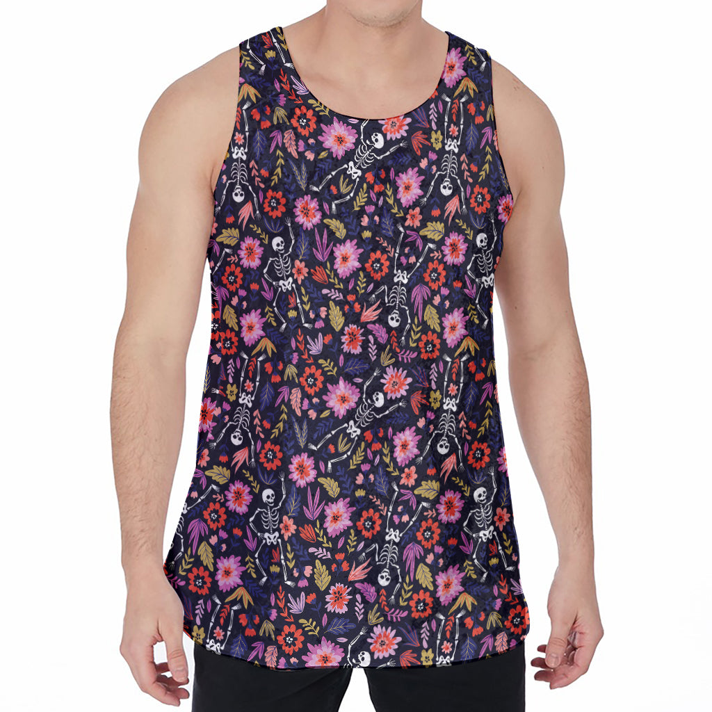 Day Of The Dead Skeleton Pattern Print Men's Velvet Tank Top