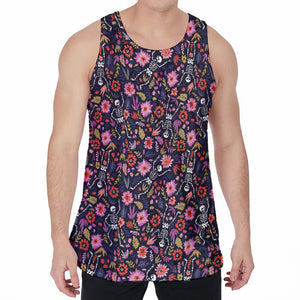 Day Of The Dead Skeleton Pattern Print Men's Velvet Tank Top