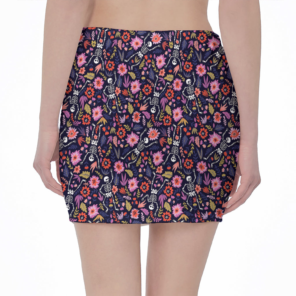 Day Of The Dead Skeleton Pattern Print Pencil Mini Skirt