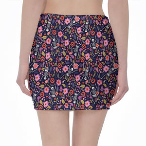 Day Of The Dead Skeleton Pattern Print Pencil Mini Skirt