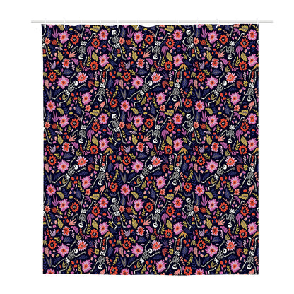 Day Of The Dead Skeleton Pattern Print Polyester Shower Curtain