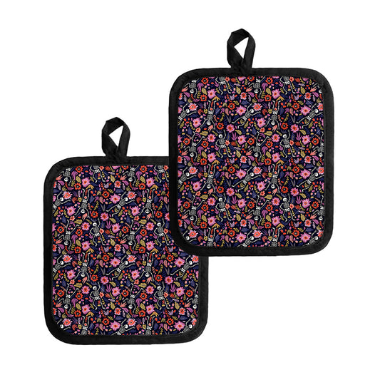 Day Of The Dead Skeleton Pattern Print Pot Holders