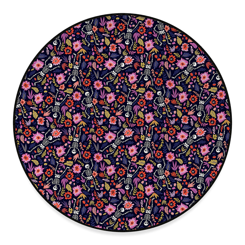 Day Of The Dead Skeleton Pattern Print Round Floor Mat
