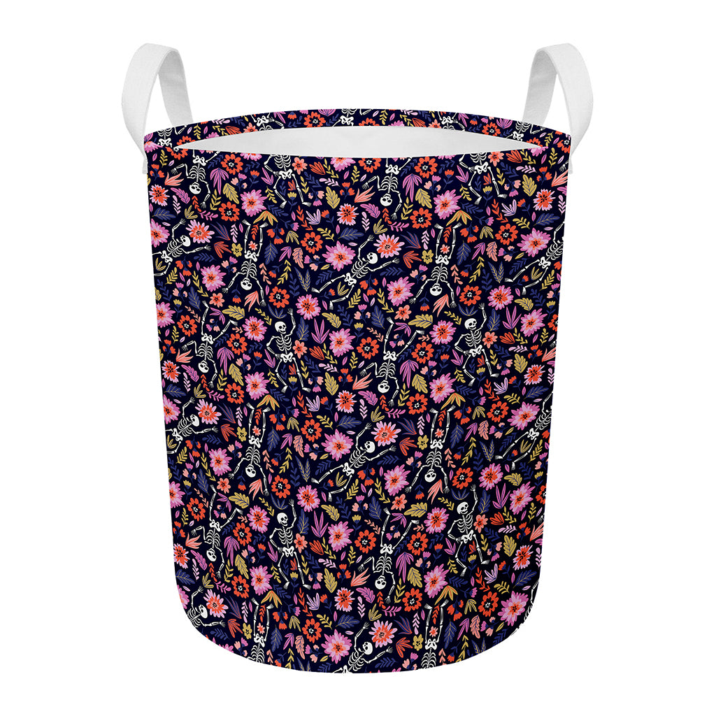 Day Of The Dead Skeleton Pattern Print Round Laundry Basket