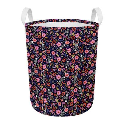 Day Of The Dead Skeleton Pattern Print Round Laundry Basket