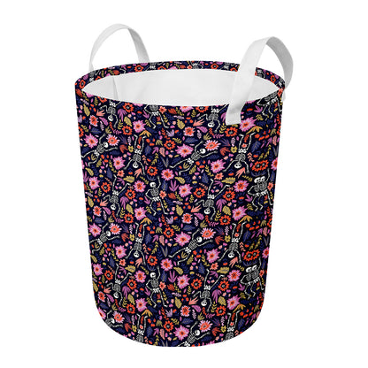 Day Of The Dead Skeleton Pattern Print Round Laundry Basket
