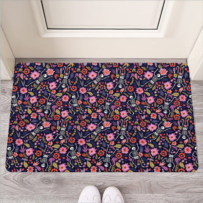 Day Of The Dead Skeleton Pattern Print Rubber Doormat