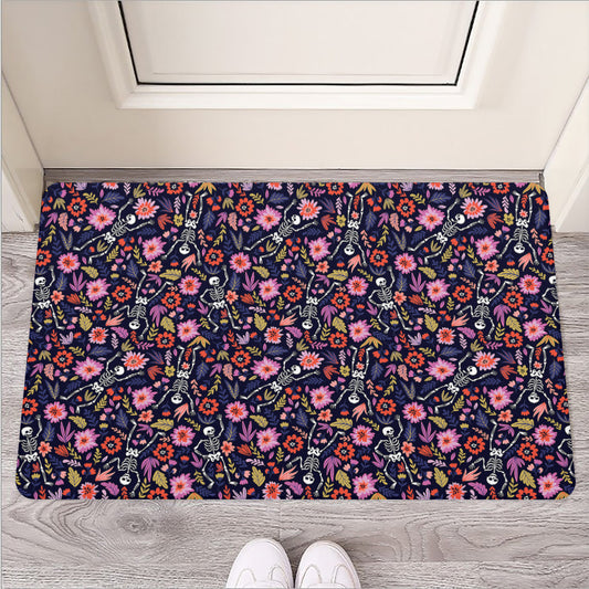 Day Of The Dead Skeleton Pattern Print Rubber Doormat