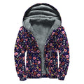 Day Of The Dead Skeleton Pattern Print Sherpa Lined Zip Up Hoodie