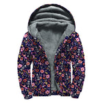 Day Of The Dead Skeleton Pattern Print Sherpa Lined Zip Up Hoodie