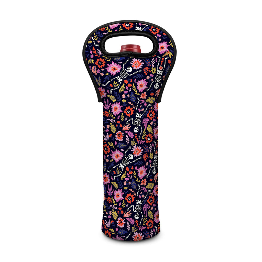 Day Of The Dead Skeleton Pattern Print Single Neoprene Wine Tote