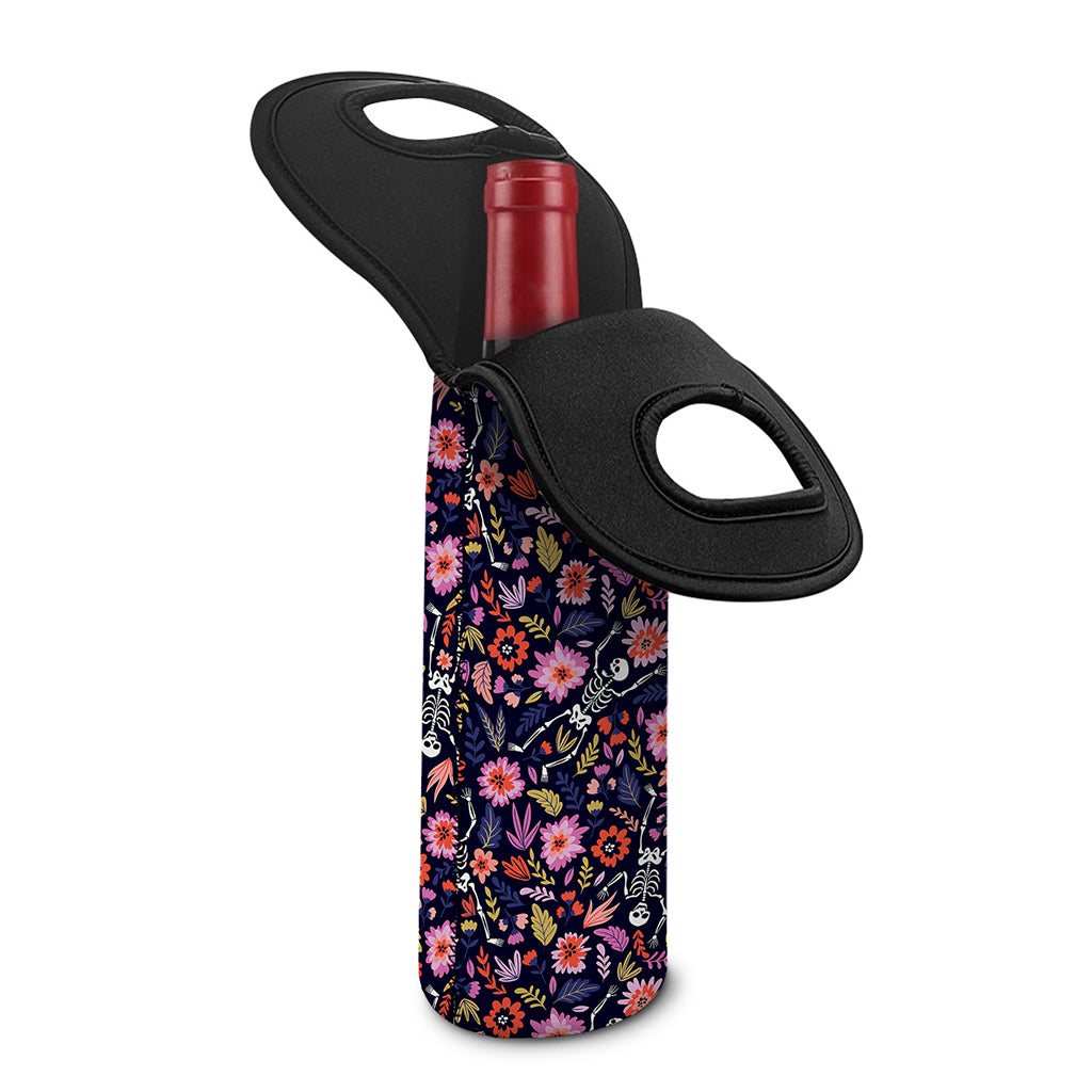Day Of The Dead Skeleton Pattern Print Single Neoprene Wine Tote