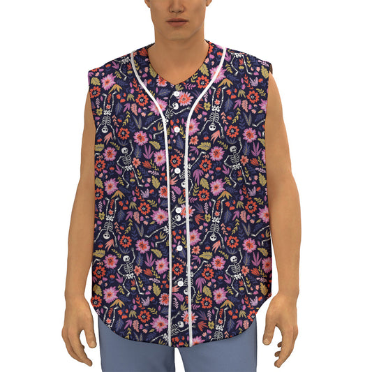 Day Of The Dead Skeleton Pattern Print Sleeveless Baseball Jersey
