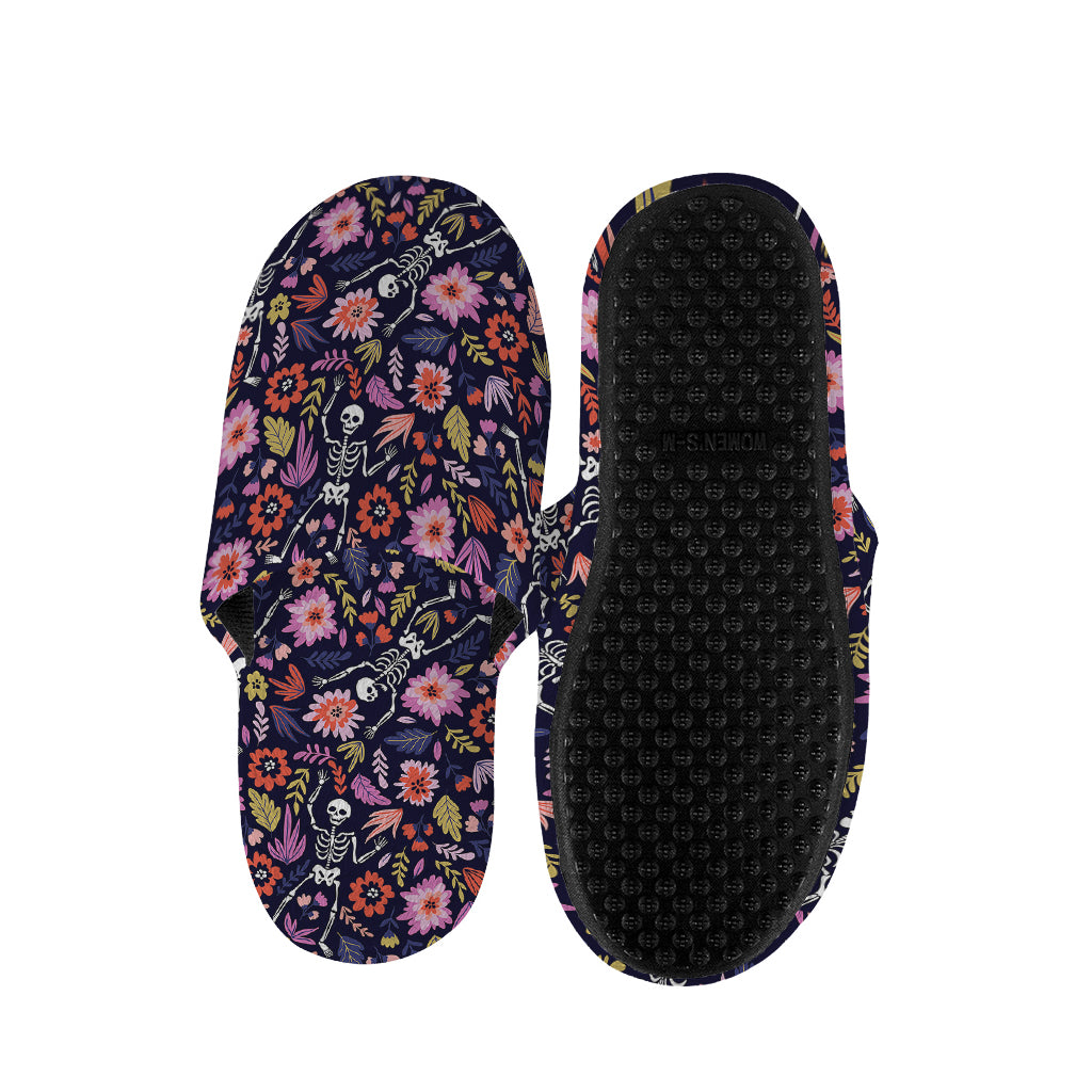 Day Of The Dead Skeleton Pattern Print Slippers