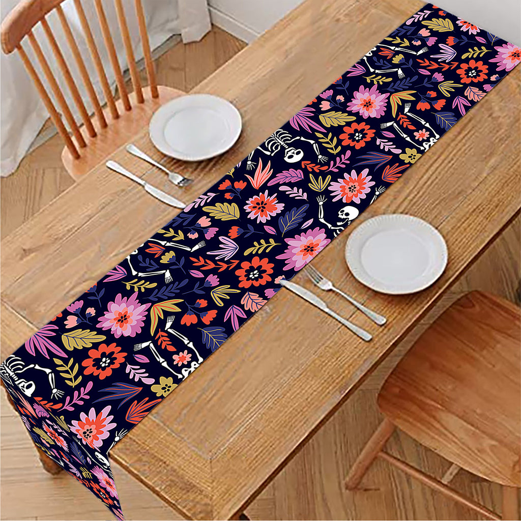 Day Of The Dead Skeleton Pattern Print Table Runner