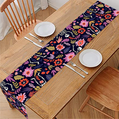 Day Of The Dead Skeleton Pattern Print Table Runner