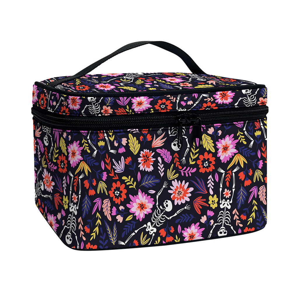 Day Of The Dead Skeleton Pattern Print Travel Makeup Bag
