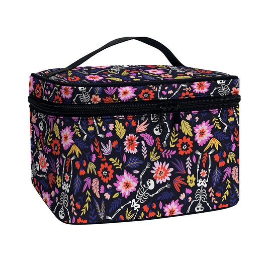 Day Of The Dead Skeleton Pattern Print Travel Makeup Bag