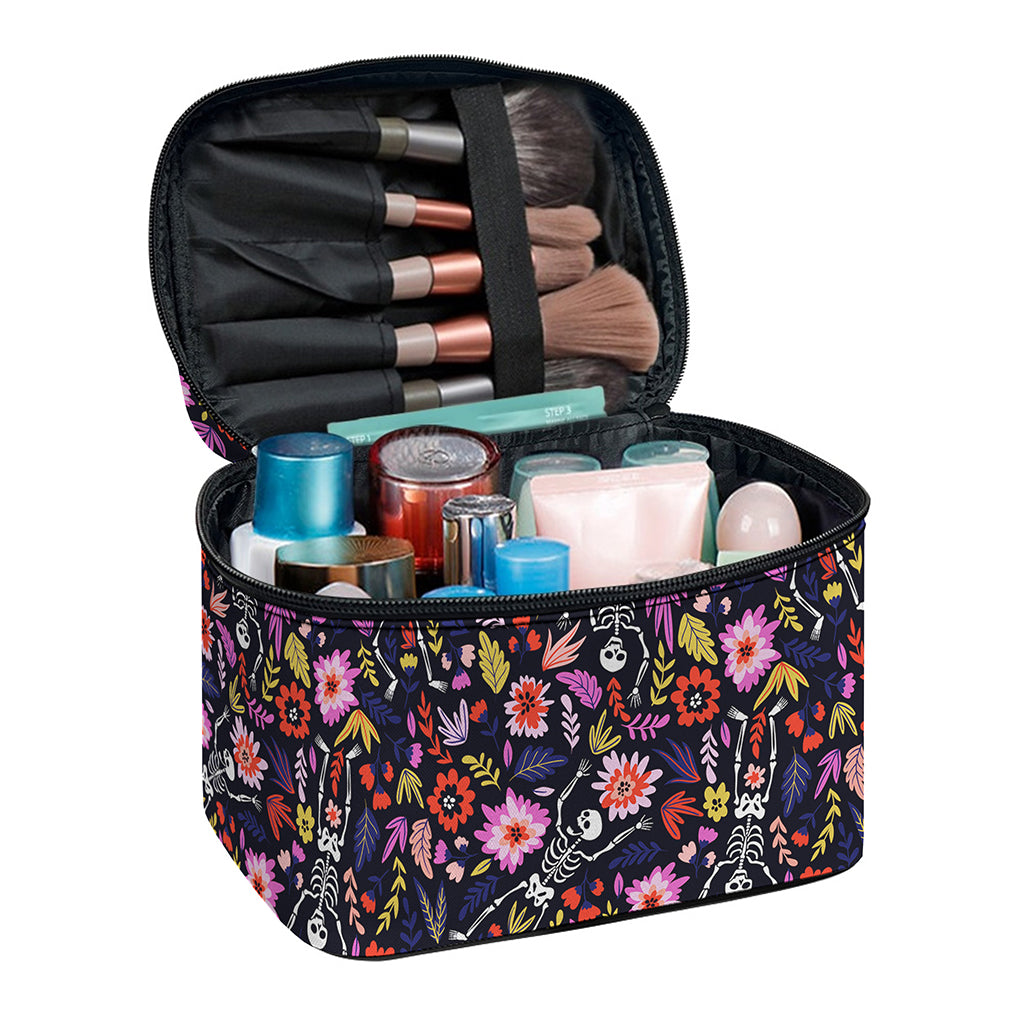 Day Of The Dead Skeleton Pattern Print Travel Makeup Bag