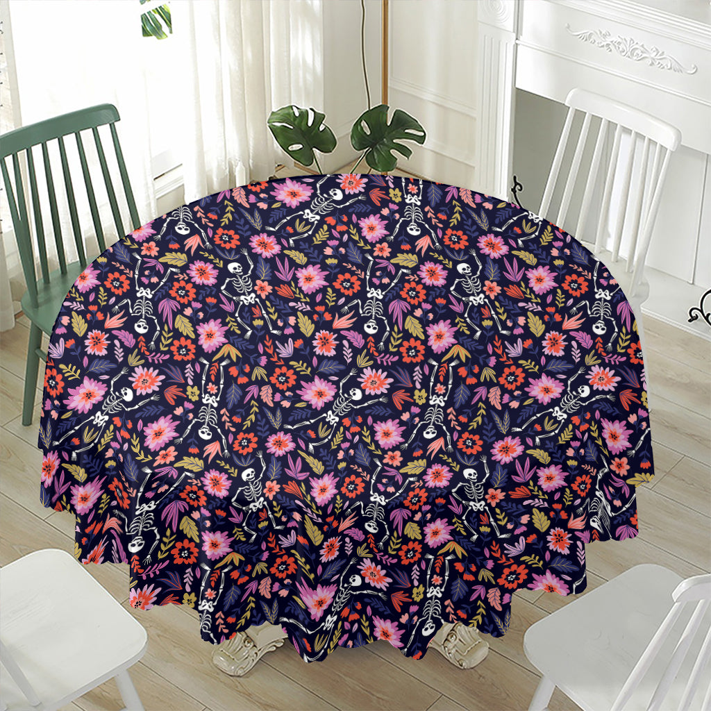 Day Of The Dead Skeleton Pattern Print Waterproof Round Tablecloth