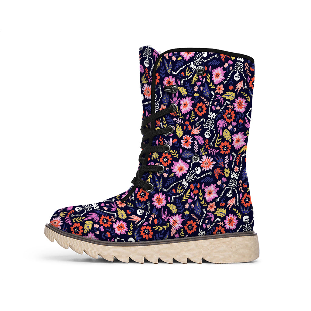 Day Of The Dead Skeleton Pattern Print Winter Boots