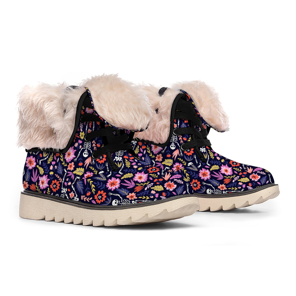 Day Of The Dead Skeleton Pattern Print Winter Boots