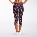 Day Of The Dead Skeleton Pattern Print Women's Capri Leggings