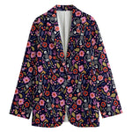 Day Of The Dead Skeleton Pattern Print Women's Cotton Blazer