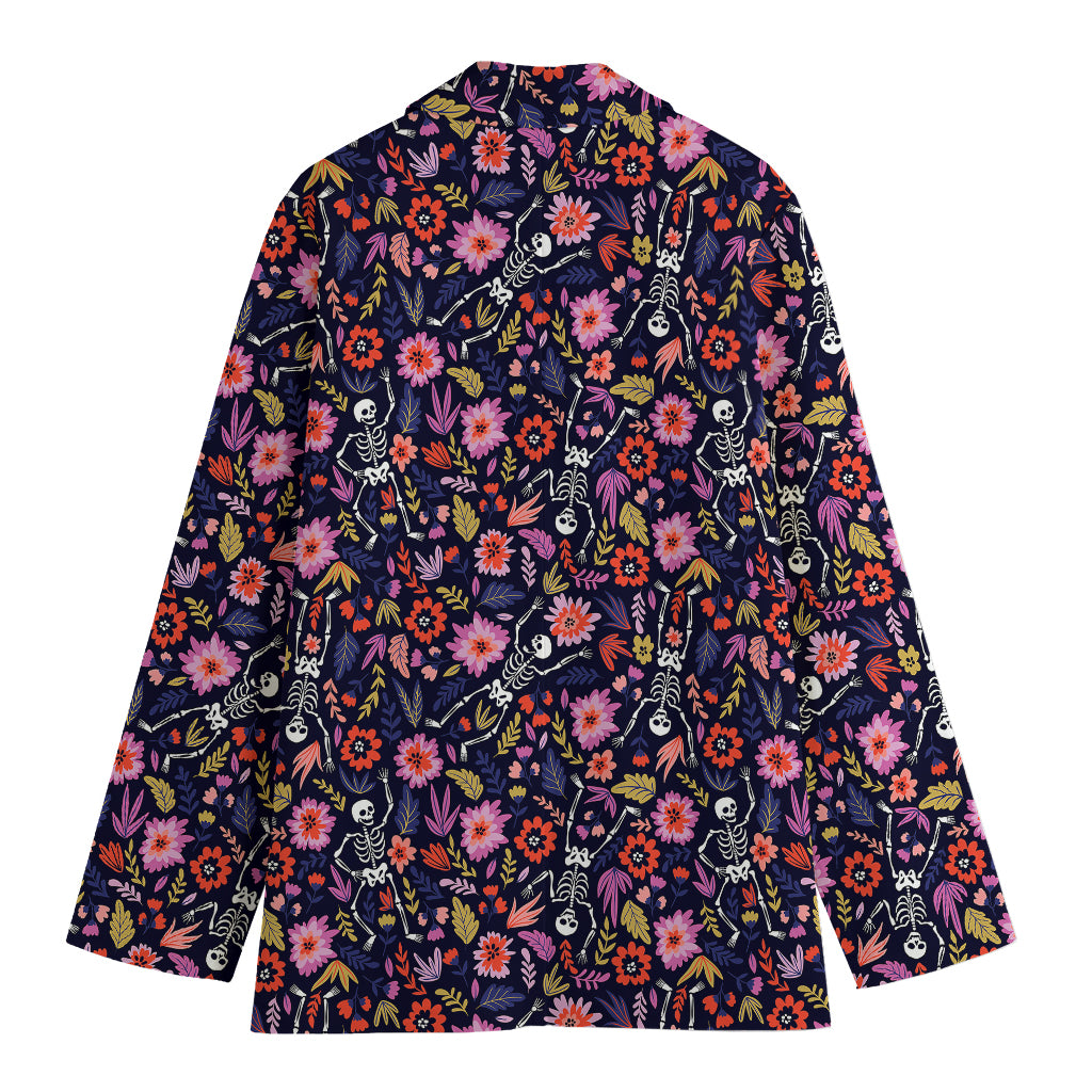 Day Of The Dead Skeleton Pattern Print Women's Cotton Blazer